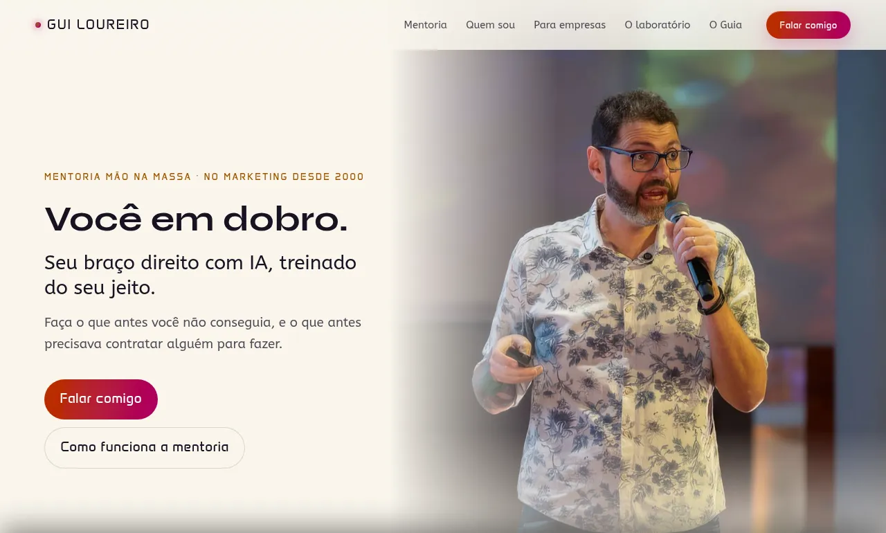 Print da home do guiloureiro.com.br, o site construído do zero com o método