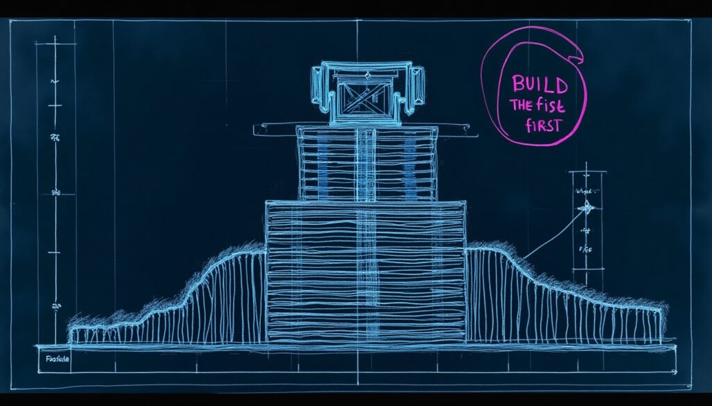 Blueprint da fundacao de first-party data alimentando a maquina de midia, com marcador magenta